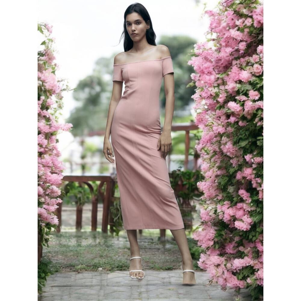 60% OFF NWT Zara Pale Pink Midi Off Shoulder Dress M MSRP $138